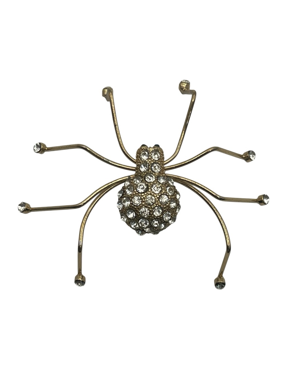 Spider Insect Gold Tone Clear Rhinestone Brooch Pin